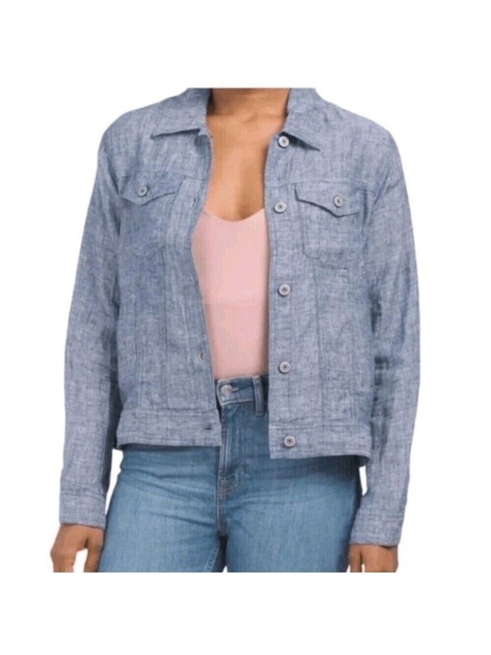 Jones New York 100% Linen Lightweight Jacket Blue Women’s Plus Size 2X
